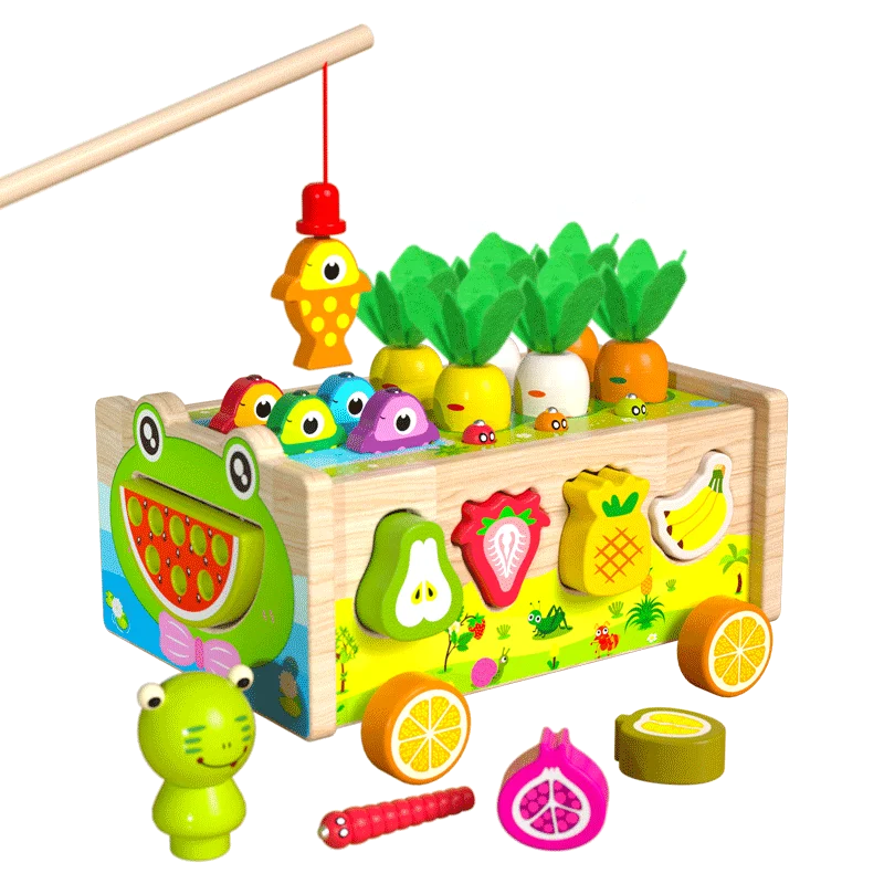 Новый дизайн деревянная игра с памятью для детей многофункциональная сбора урожая лягушка рыба пруд ферма трейлер игрушки