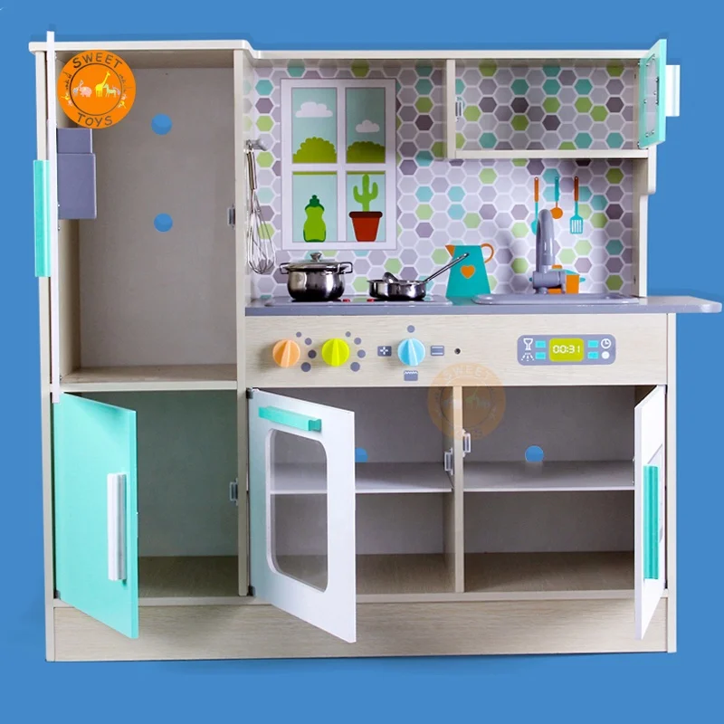 Early educational toy wooden kitchen set toy for kids pretend  play big modern simulation  kitchen toy set for boys and girls