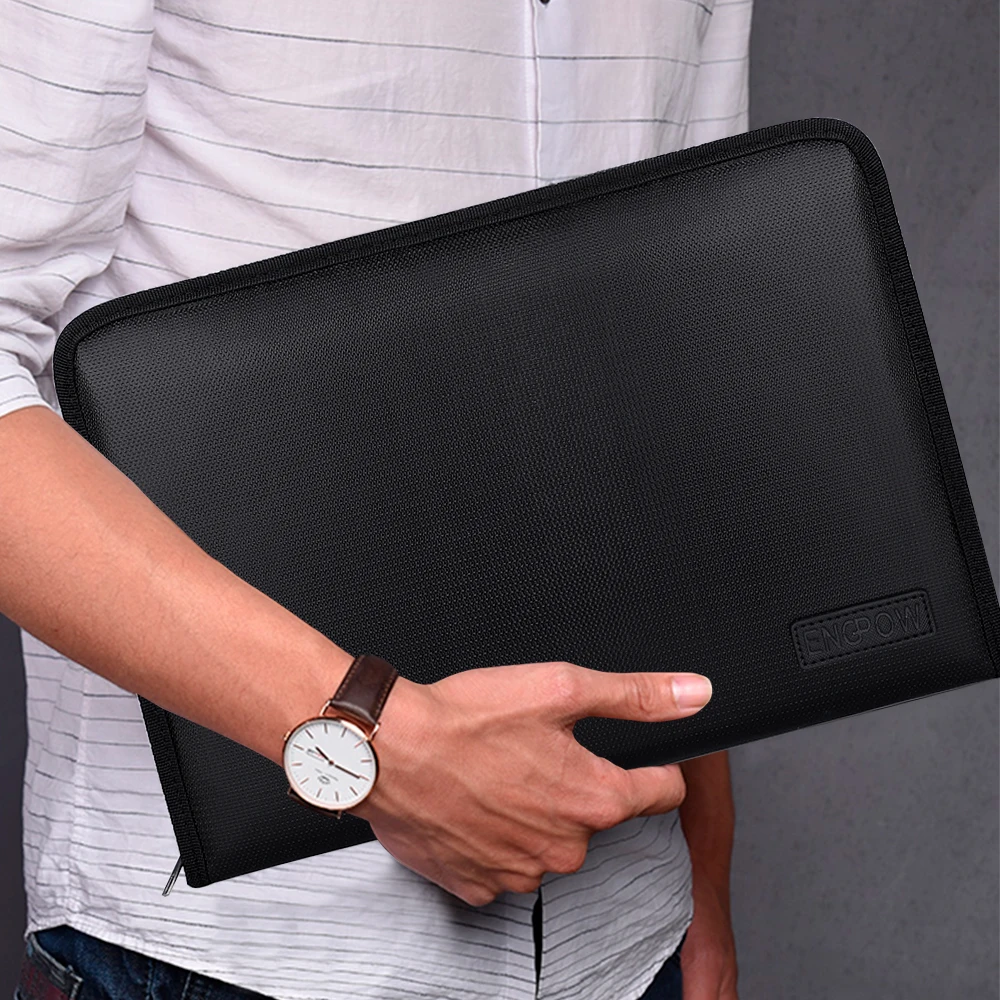 Black Expandable File Folder 24 Pockets A4 Size Papers Document Bag Fireproof File Collection Bag