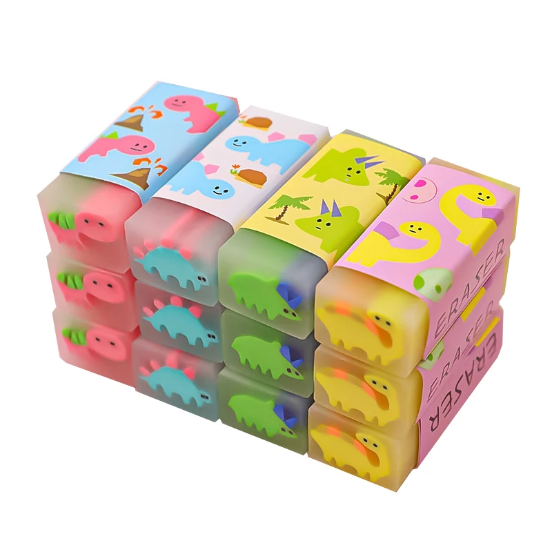 Soododo Promotional dinosaur eraser shapes Scented 2d extruded eraser Cartoon Rubber Eraser For Pencil