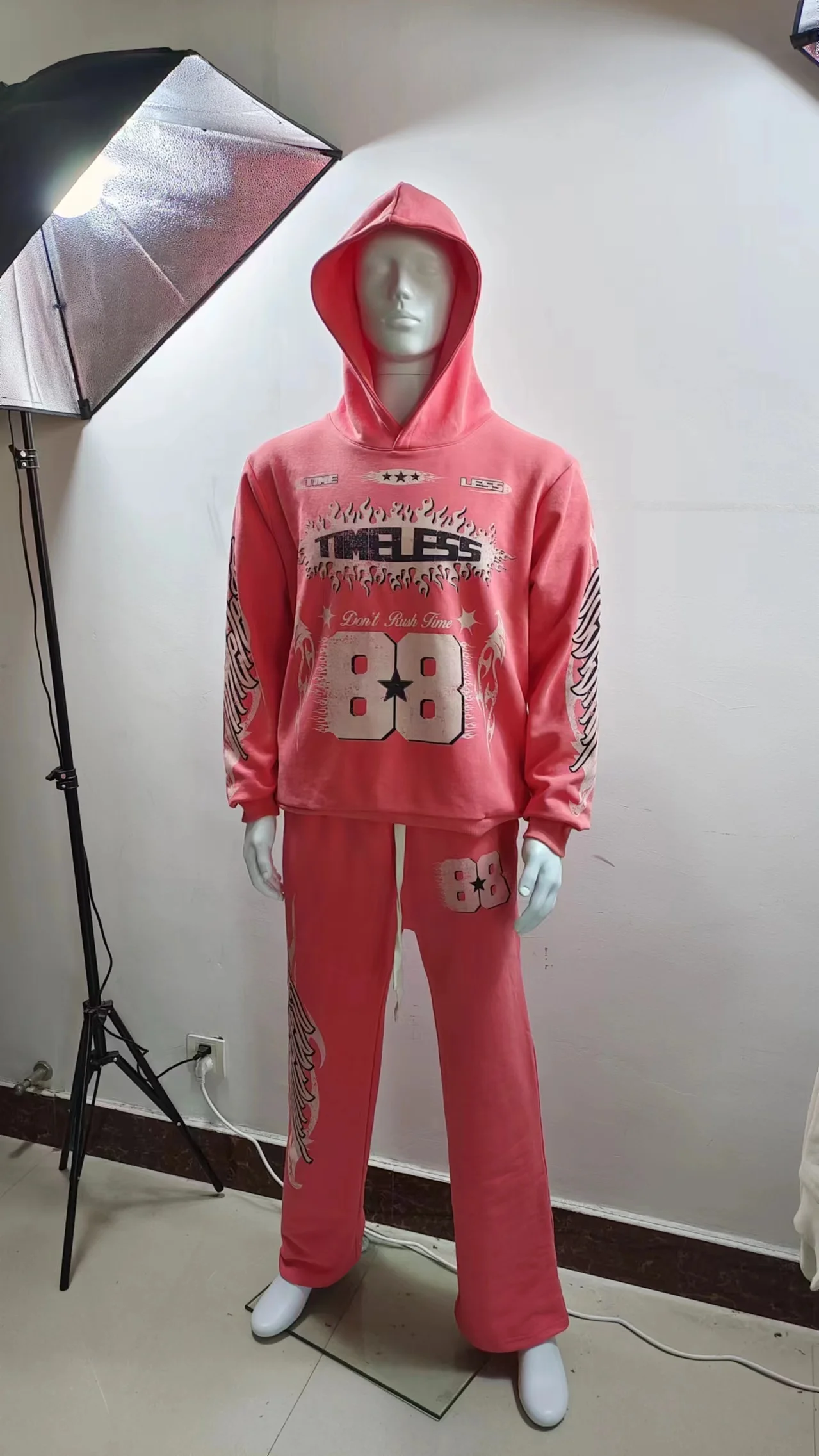 Acid Wash Vintage Zipper Hoodies Sweatsuit Jogger Set Custom Applique Embroidery Patches Oversized Flared Sweatpants Tracksuits