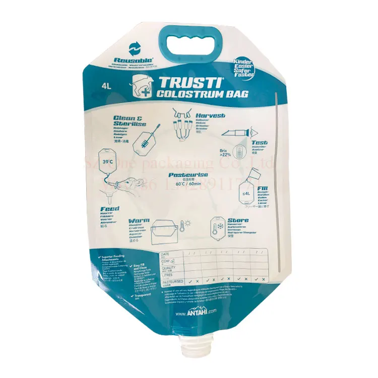 2L 4L 5L calf horse cow animal colostrum feeding plastic breast milk pouch storage spout portable packaging bag