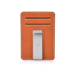Factory Custom Brown Crazy Horse Luxury Engraved Slim Money Clip Cardholder For Men