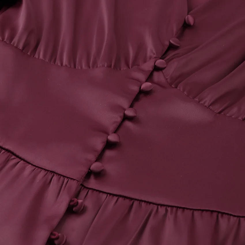 Hot sell custom muslim womens long dresses modest evening prom silk maxi satin puff long sleeve dress for ladies