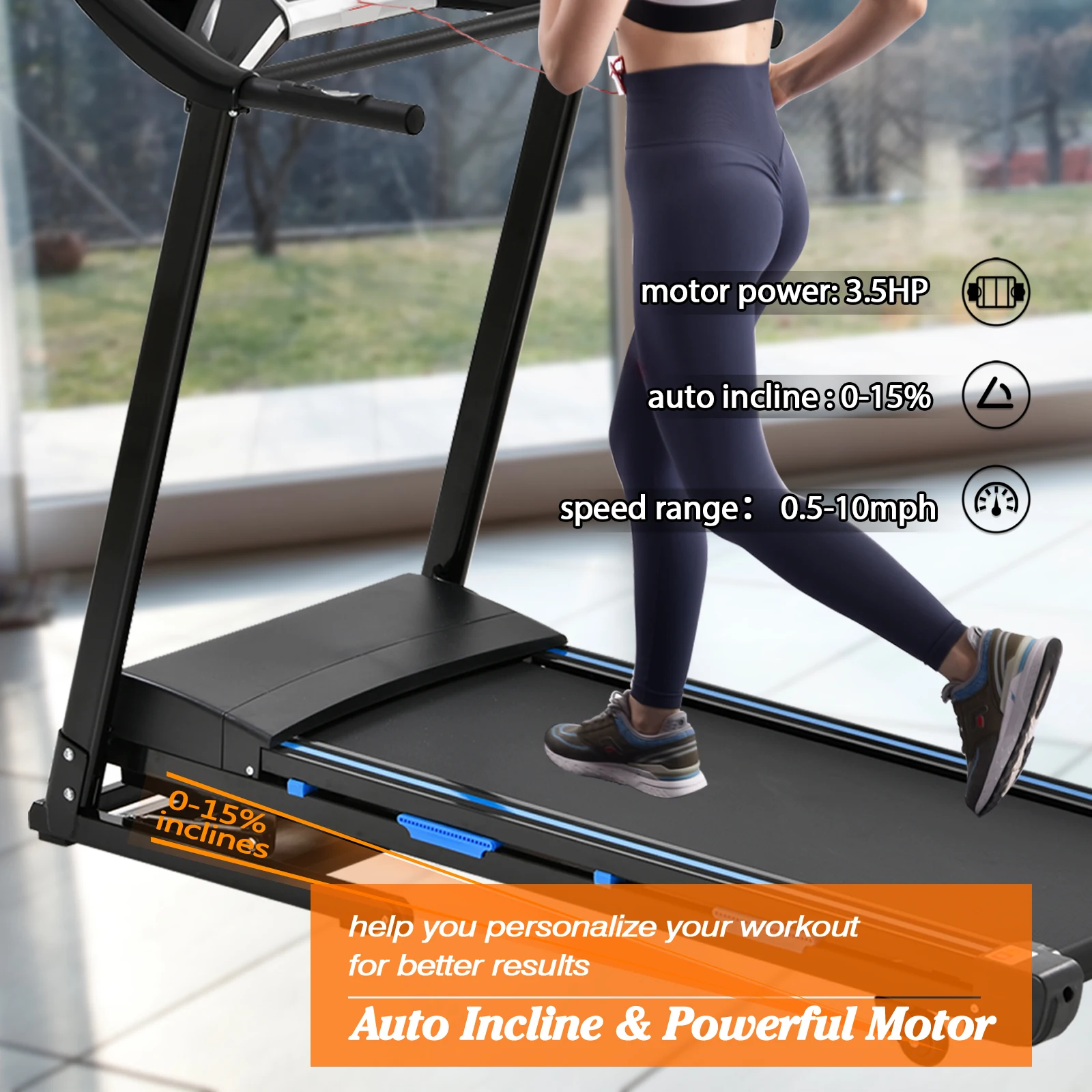 Read to ship KRD-JK8801F 0-15% Motorized incline Folding treadmill for home use stock in USA warehouse