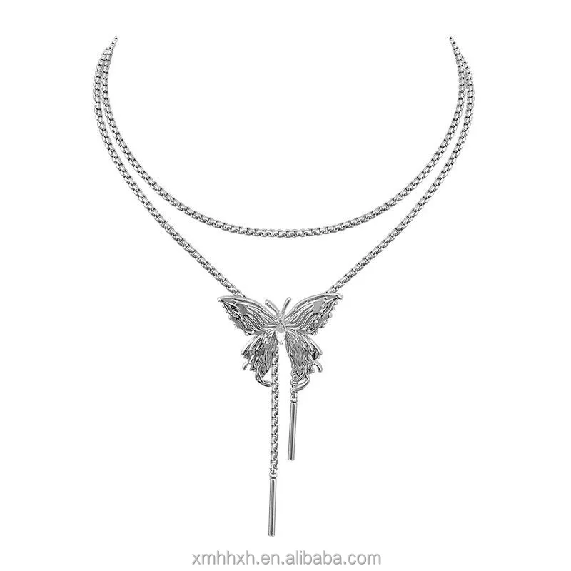 Temperament Fashion Butterfly Tassel Choker Necklaces For Women Girls Light Extravagant Animal Clavicle Chain Jewelry