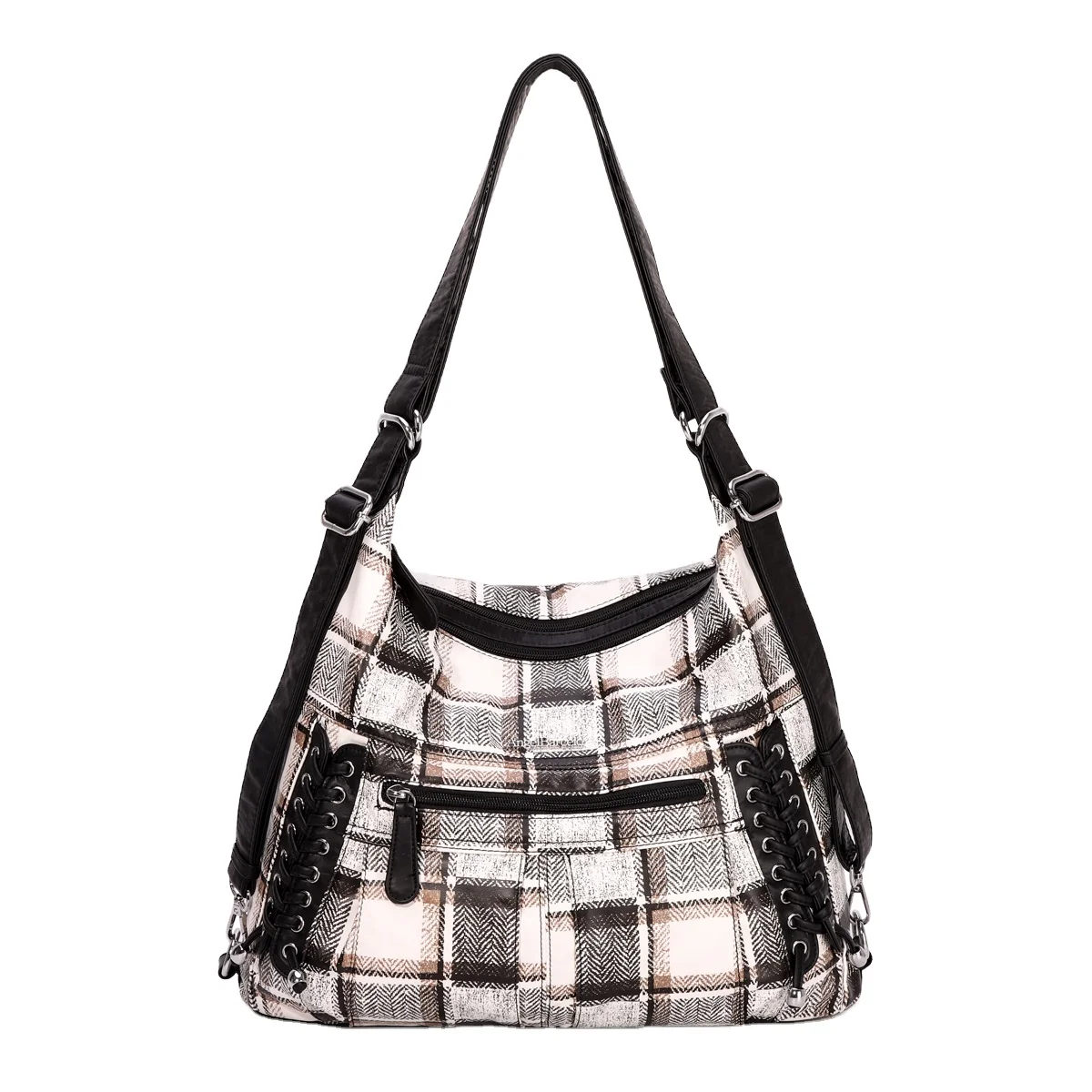 Korean Simple Style Bags Women Handbag Lady Handbag Set Angel Kiss 2019 Shoulder Bag Pu Fashion Plaid Printing &braid 2 Pcs