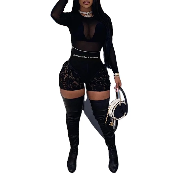 2022 new arrivals clothing Best Selling Women Floral Everyone Sucks But Me lace Shorts Add White Stretch Short Pants