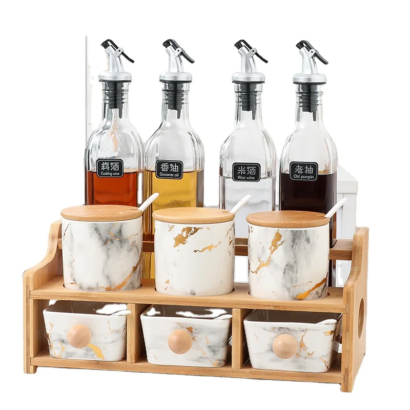 Wholesale European Kitchen  Luxury Marble Ceramic Spice Jar Set Seasoning Jar Ceramic With  Olive Oil Bottles Spice Bottle Jar