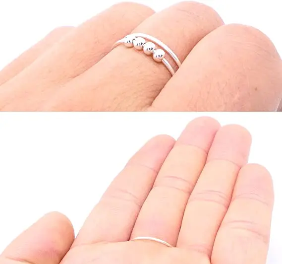  Tiktok Hot Sale Anxiety Sliding Beaded Ring Fashion Gold Plated Spinner Adjustable Anti-stress