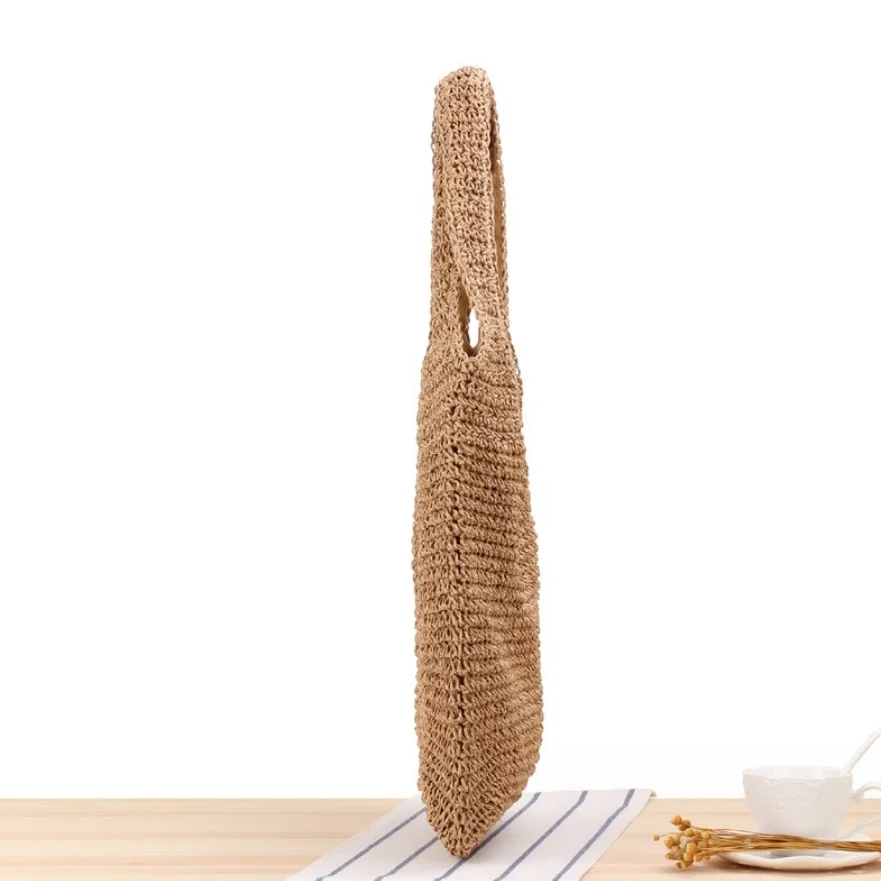 2024 Designer Moroccan Handmade Woven Rattan Shoulder Bag Large Capacity Vacation Beach Tote Bag Ladies Straw Bag with Handle