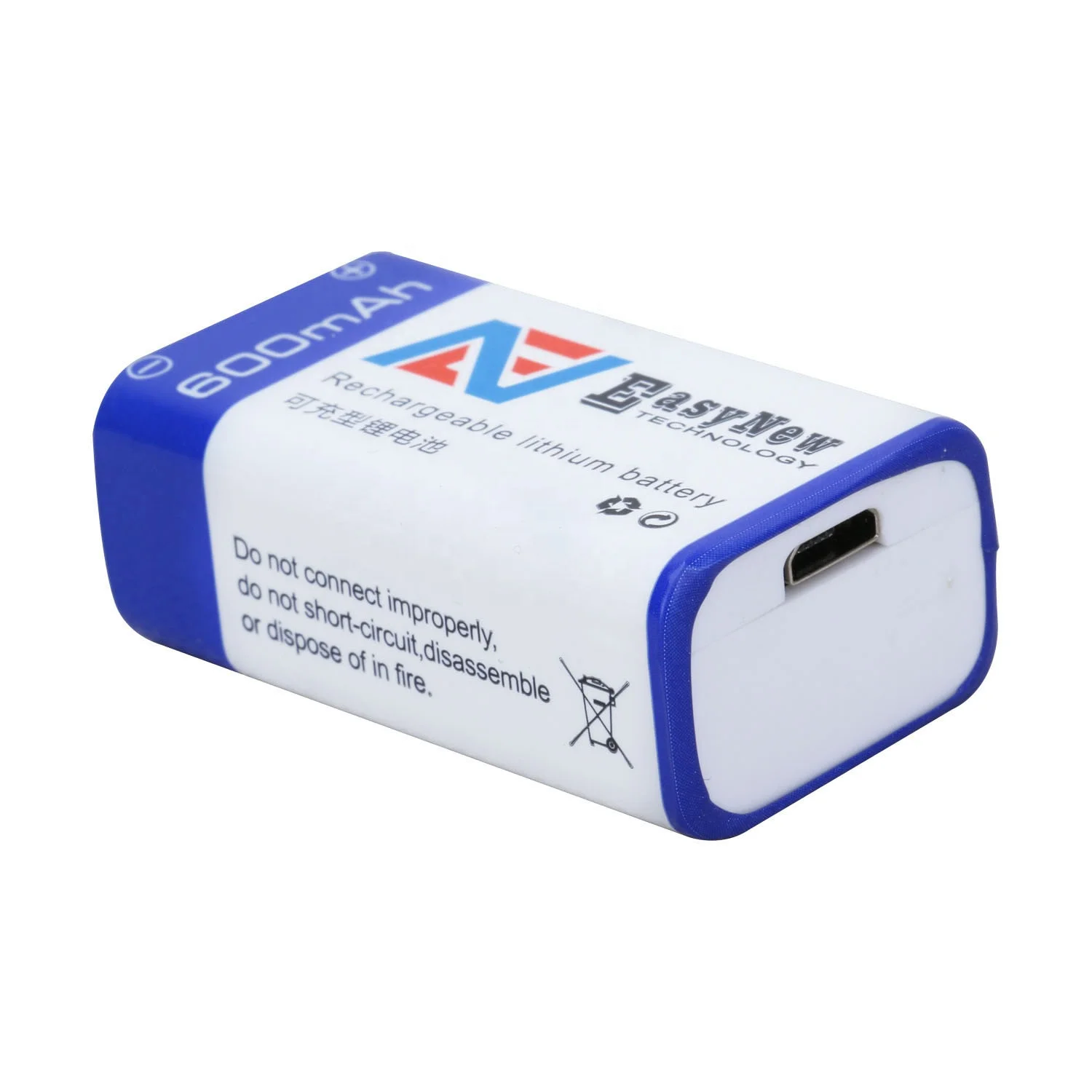 9V USB Rechargeable 600mAh Size NI-MH LI-ION Battery