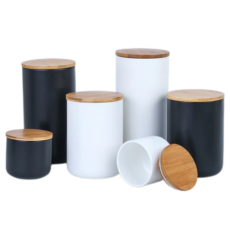 Wholesale high quality ceramic canister ceramic Food storage With Bamboo Lid