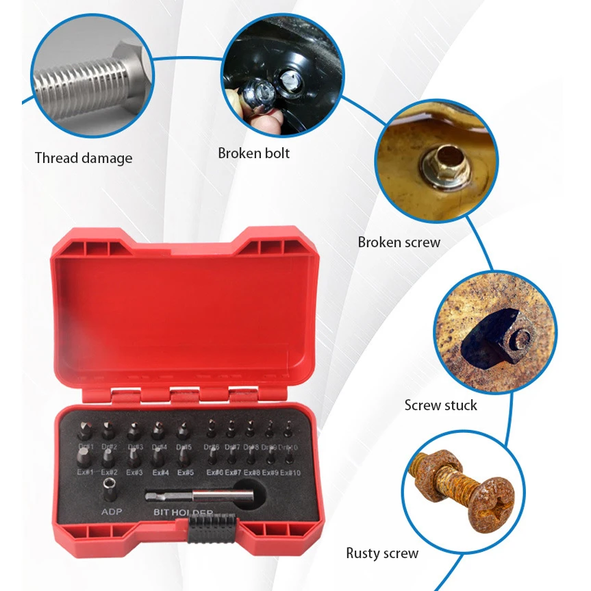 22pcs Screw Extractor Kit Defective Screw Remover Damaged Workshop Tools Equipment Left-Hand Thread Tool Durable Hardware Set