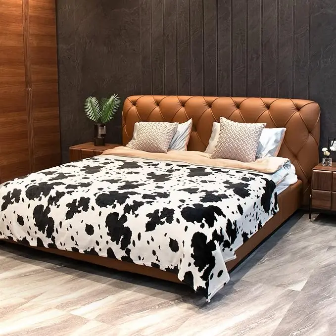 Custom Cow Print Flannel Blanket Soft Plush Comfortable for Adults and Kids for Sofa or Christmas Holiday