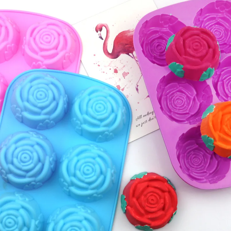 Valentines Day 6 Rose Flower Shape Silicone Cake Chocolate Mold Tray