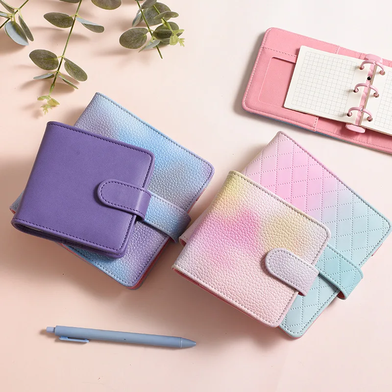 LABON Gradient Macaron Cute Mini Loose Leaf Card Hoder Magnetic Buckle PU Leather Cover Binder