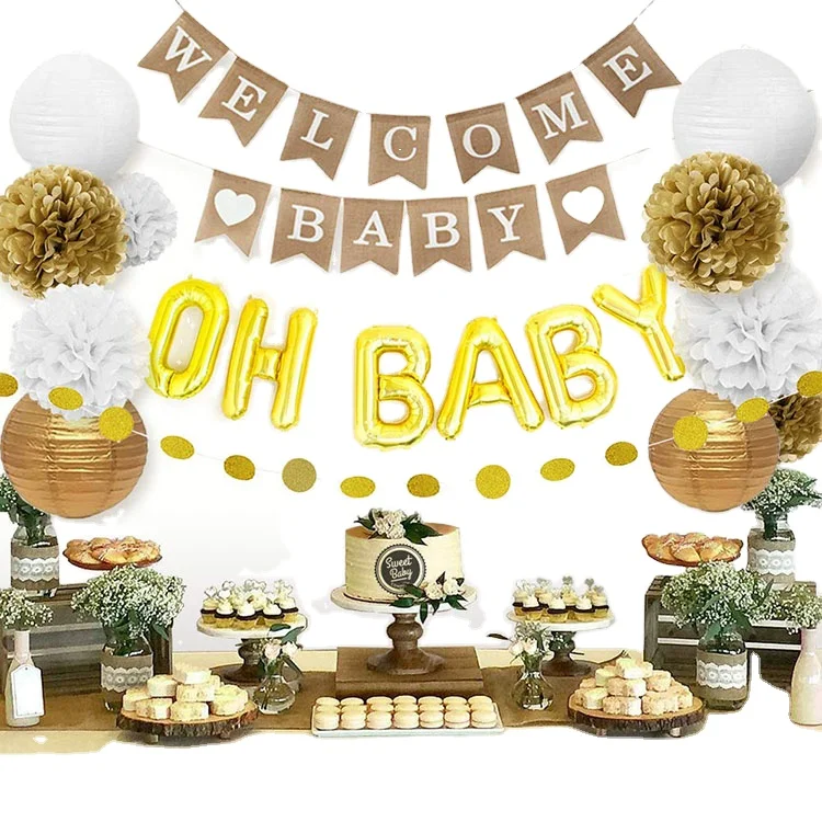 Nicro Gender Neutral Gold White Welcome Oh Baby Party Decorations Baby Shower