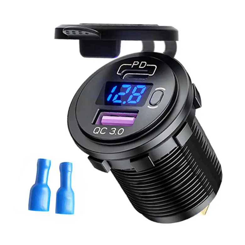 Dual Power charging Socket USB QC3.0 Socket +Type-C PD Fast Charging Socket with LeD screen Digital Voltmeter