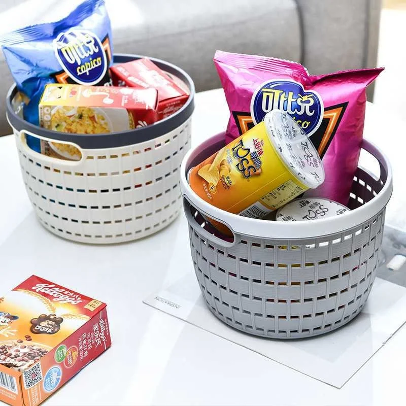 2Pcs Simple and fashionable plastic hollow Desktop storage basket Snacks cosmetics home clutter storage basket