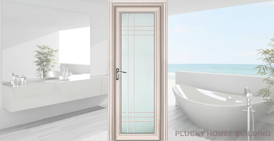 Modern Black Narrow Aluminium Frame Toilet Glass Swing Door Slim Frame Bathroom Door 