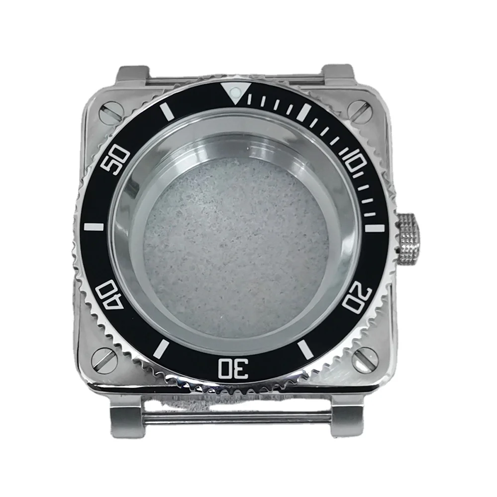 Watch accessories precision 40mm steel square case sapphire glass fiber reinforced plastic inner shadow NH35/36 movement case