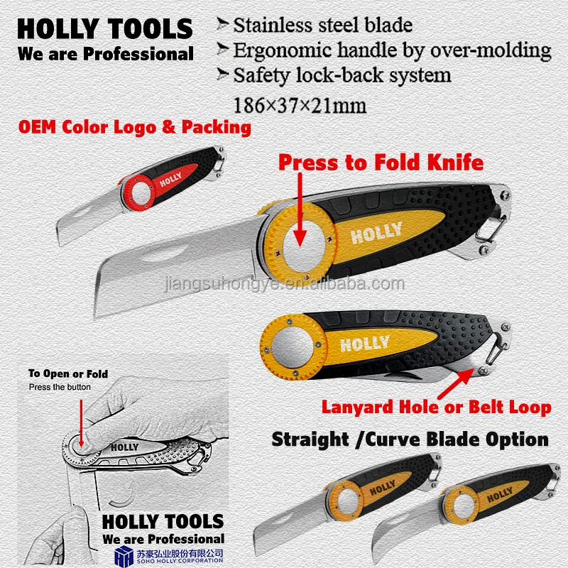 Hot Stainless Steel SCurve Blade Folding Knife for Linoleum Flooring Roofing Multi Function Hawkbill Blade Foldable Cutter Knife
