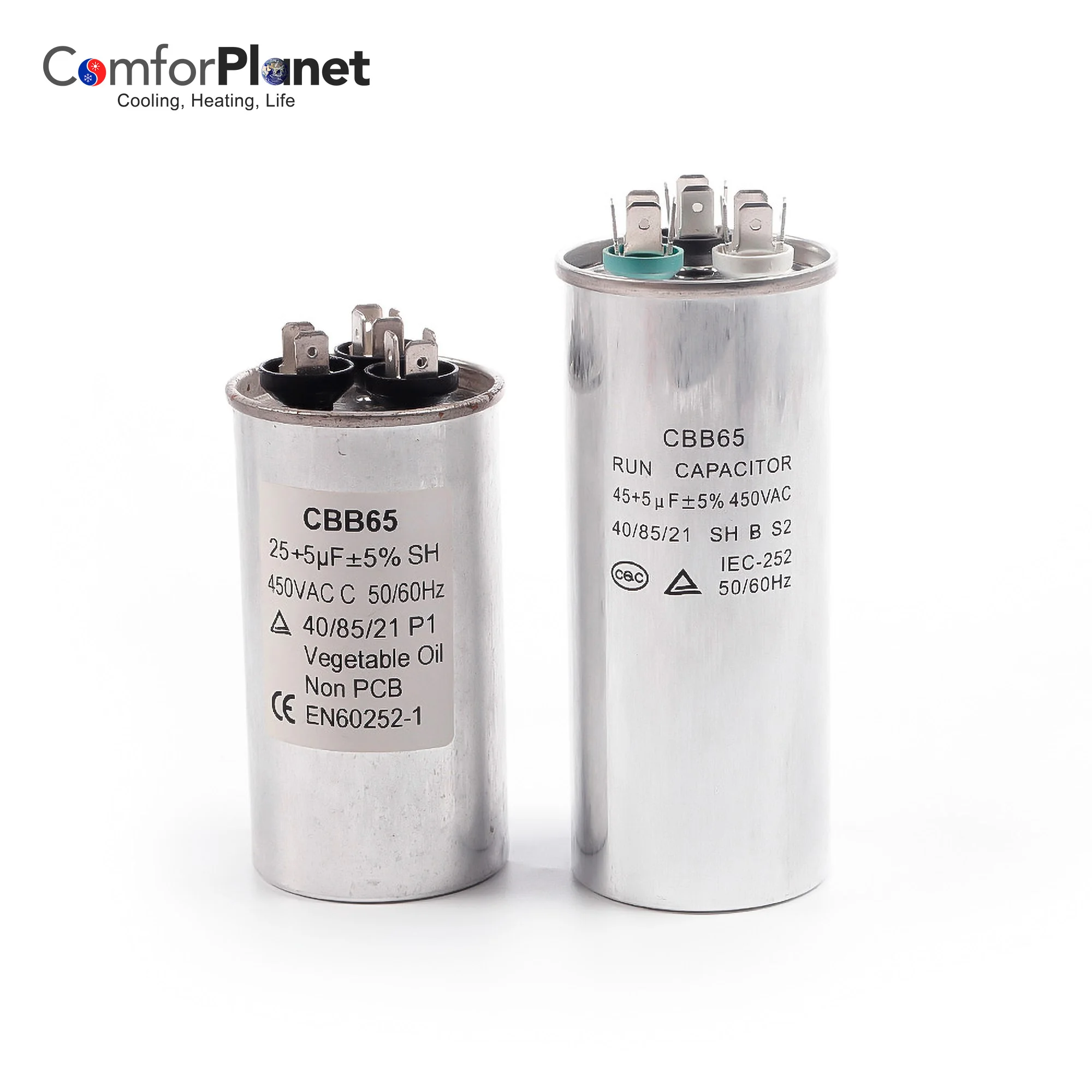 Hot Sale 450VAC 50/60hz Run Capacitor Round Type CBB65 AC Motor Capacitors for Air Conditioner Parts