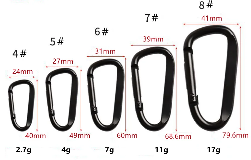 Custom Logo Aluminum Alloy Black Spring Snap Hook D Shape KeyChain Hook Carabiner