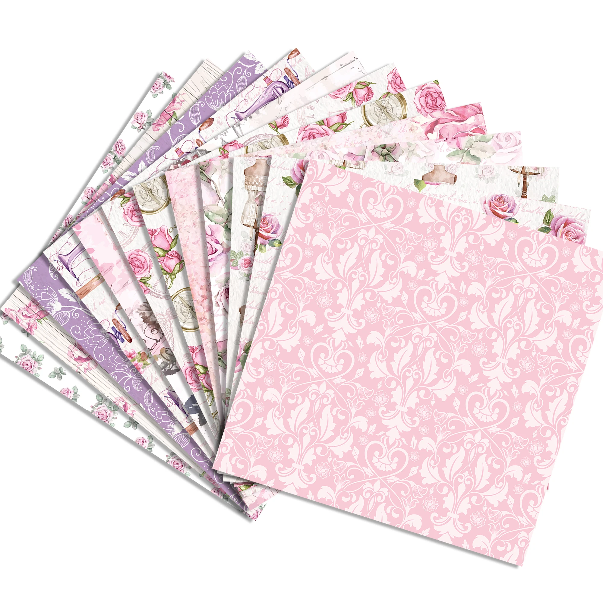 WW138 Pink Rose Pattern Scrapbook Paper Spring Flower DIY Craft Paper For Girls Birthday Wedding Party Background Decors