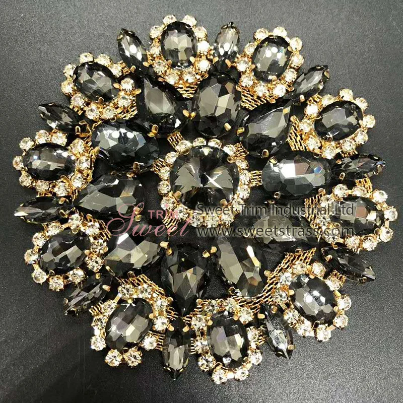 Big Crystal Brooch Sewing Stones Applique Sew On clear Glass Rhinestone Flowers For Dress Shoes Jewelry Crafts