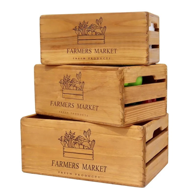 Customized 100% Wood Brown Wood Crates display Nesting Wooden Crates for packing gifts