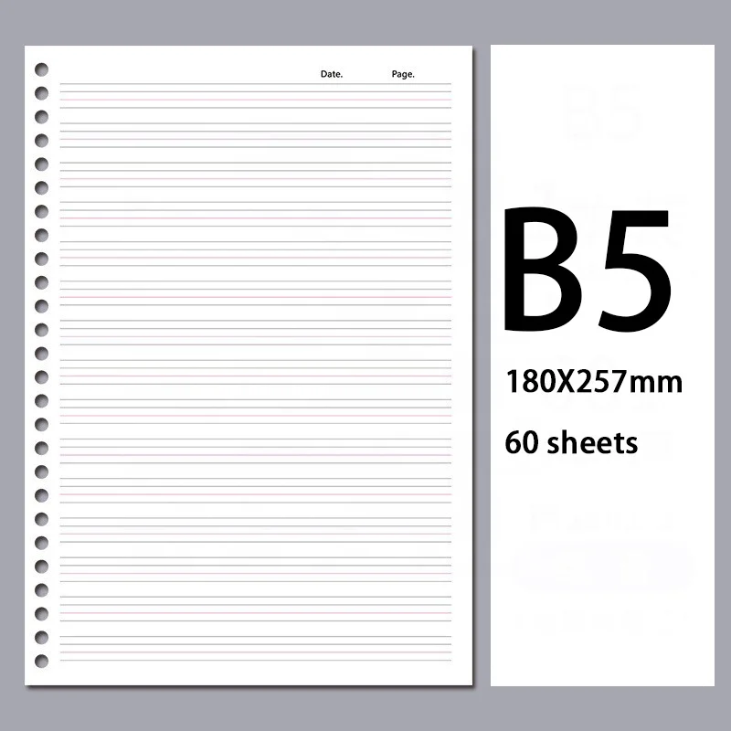 2022 B5 Planner Notebook Filler Paper Page Lining B5 Hole Punched Refills Inserts Filler Paper Pages In Set