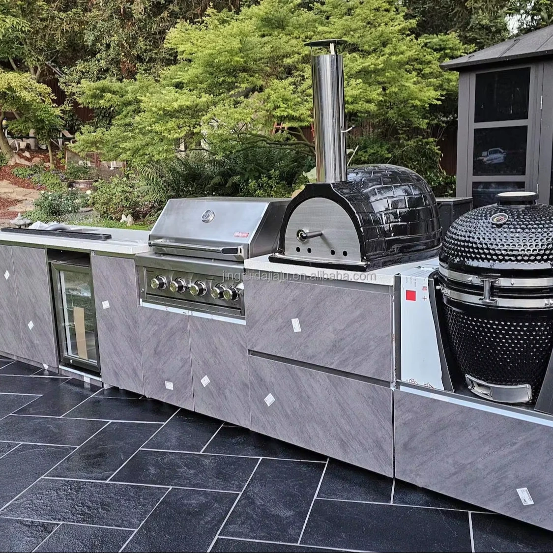 Bbq Furniture Green Egg Modular Outdoor Kitchen Cabinet Black Steel With The Italian Brick Oven Wood Outdoor Kitchen Set