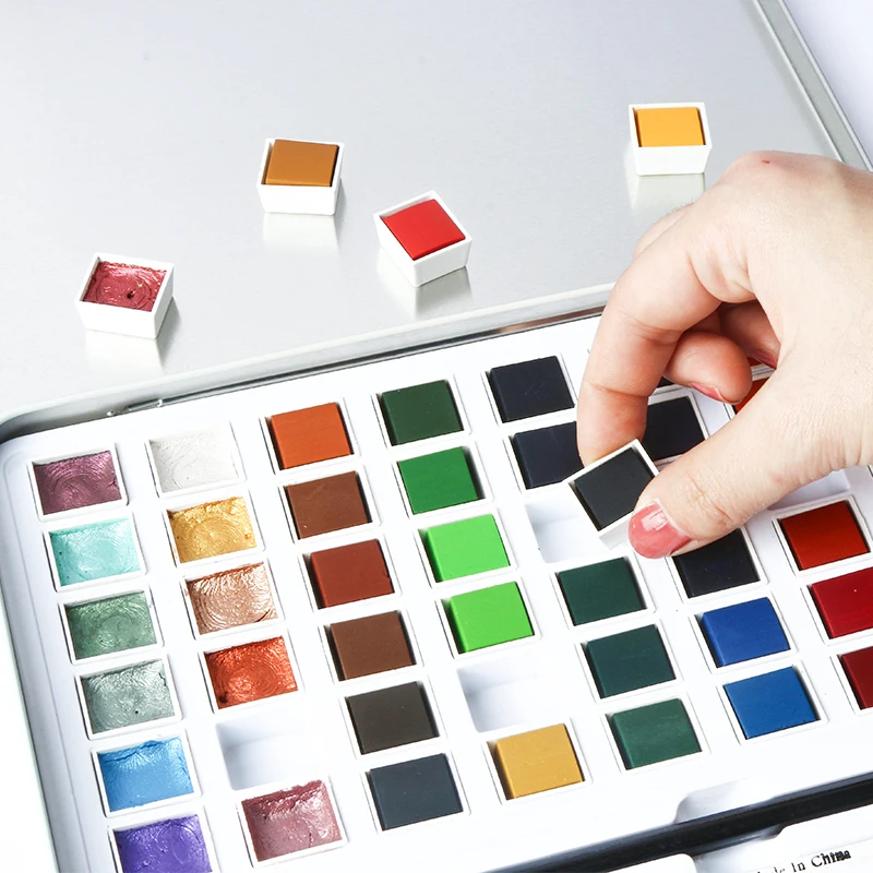 36/48 color solid water color set cake with brush China art supplies