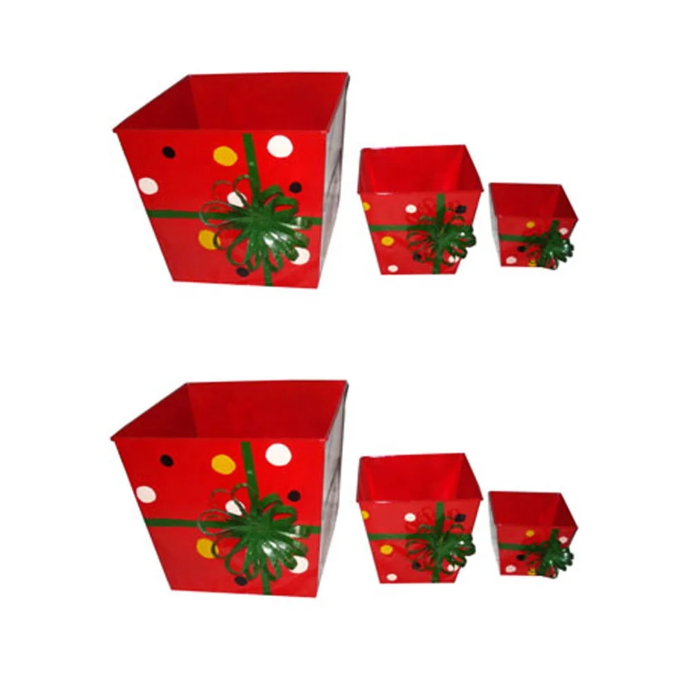 Christmas Themed Decorative Tin Bucket, Flower Pot