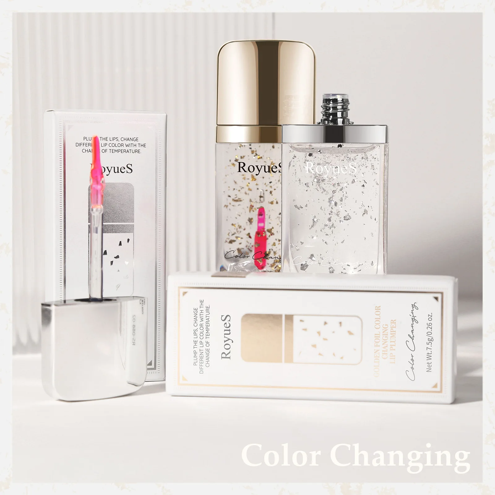 Private Label Gold Leaf Silver Color Changing Lip Plump liquid moisturizes and hydrates the lips with ginger  Custom Logo