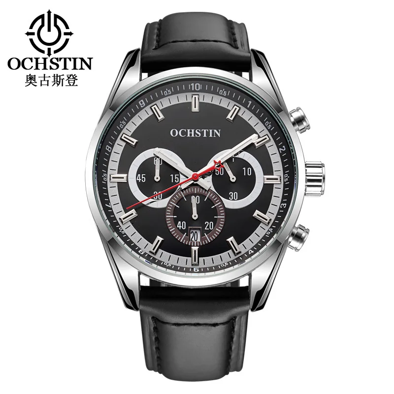 OCHSTIN 046 мужские наручные часы Топ Роскошные Брендовые Часы с хронографом Календарь натуральная кожа кварцевые для мужчин спортивные