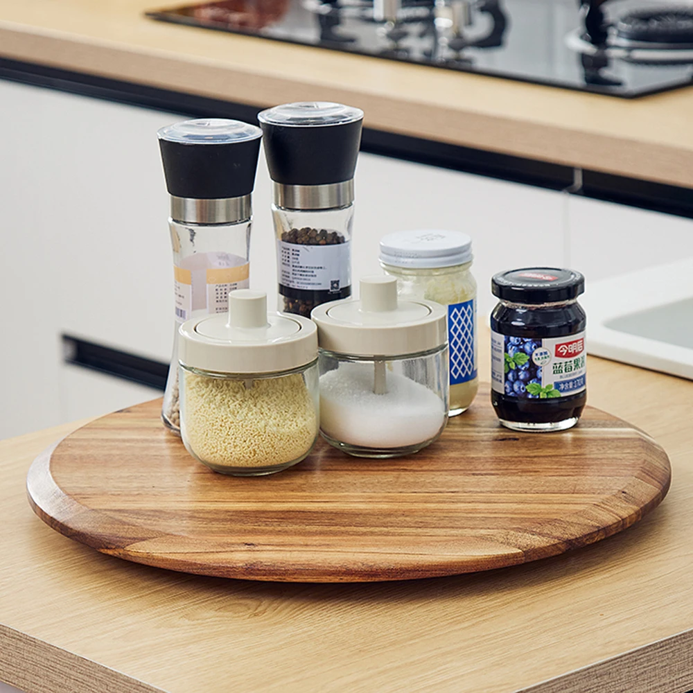 Wholesale 15inch Large Acacia Wood Lazy Susan Turntable Organizer for Spice Salt Food