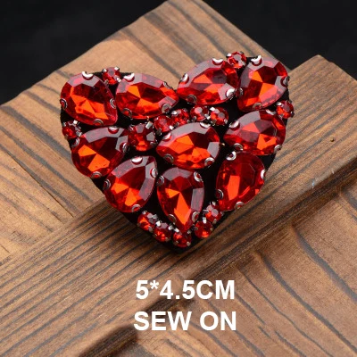 Custom brand logo design fashion cross handmade black red heart applique heart crystal rhinestone patch for shoes