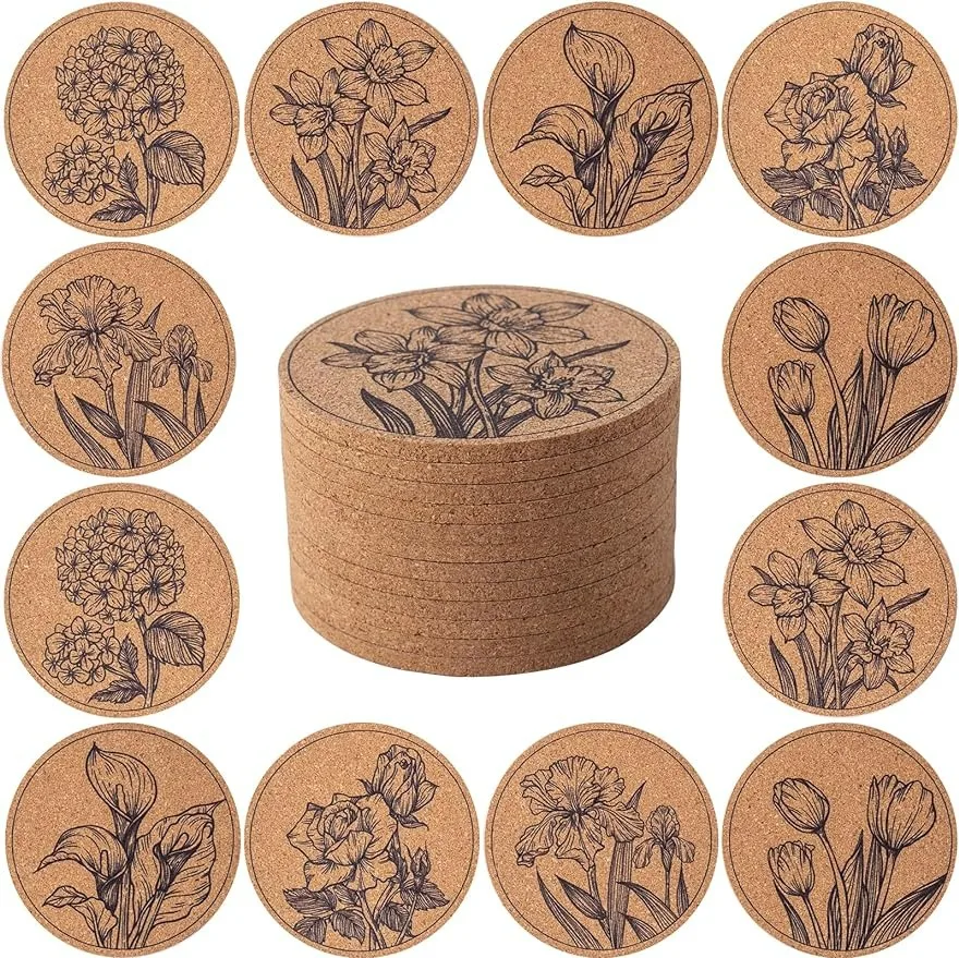 OEM Custom Waterproof/Absorbent Drink Coasters Cute  Soft Wood Cork Coasters For Drinks