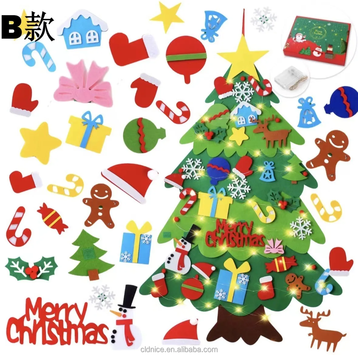 Nice Hot Selling Christmas Decoration Wall Stickers With Three-Dimensional Fur Felt Christmas Tree Diy Handmade Toy