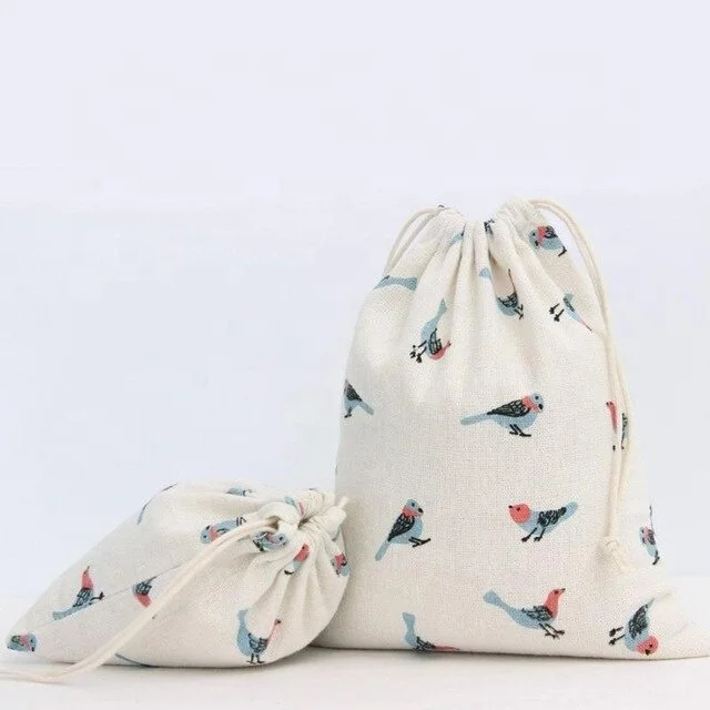 Custom Logo Printing Luxury Cotton Drawstring Pouch Bag For Coffee Bean Packaging Gift Bags