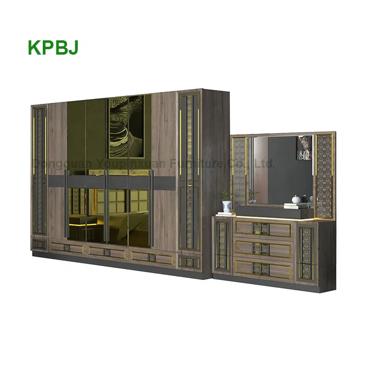 
Turkish Style 6 Pieces King Size Golden Bedroom Suites Luxury Bedroom Furniture Set 