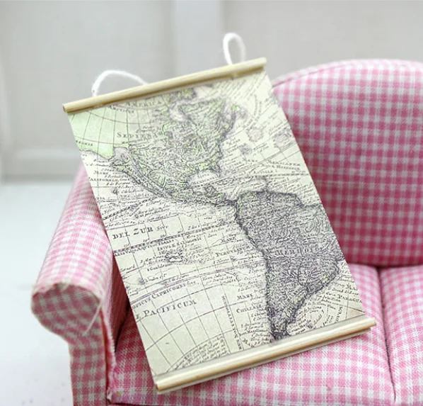 Dollhouse Wall Decorative Vintage  Miniature  World Map