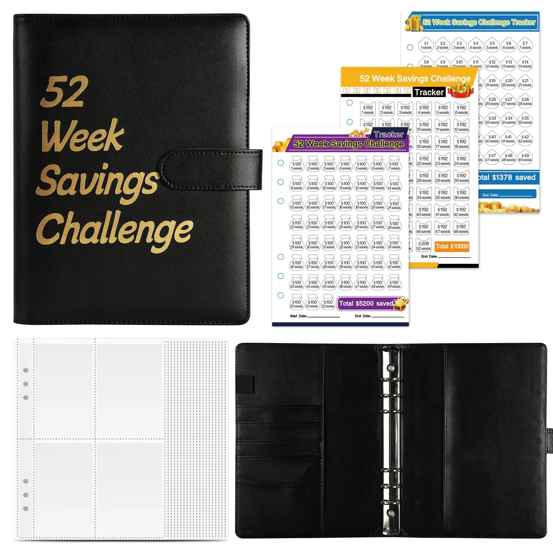Wholesale finance organizer notebook planner loose leaf 6 rings leather 52 week savings challenge A5 budget binder