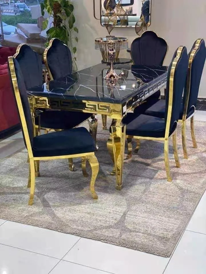 2021 new modern stainless frame marble top dining table chairs set 6 chairs 8 chairs living room furniture set
