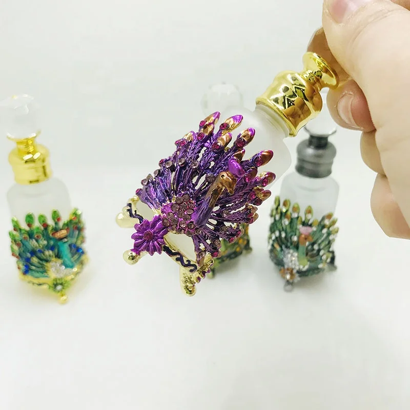 12ml Arabian Patented Peacock Metal Perfume Bottles Essential 0il Attar Glass Refillable Bottle Factory Outlet#81078