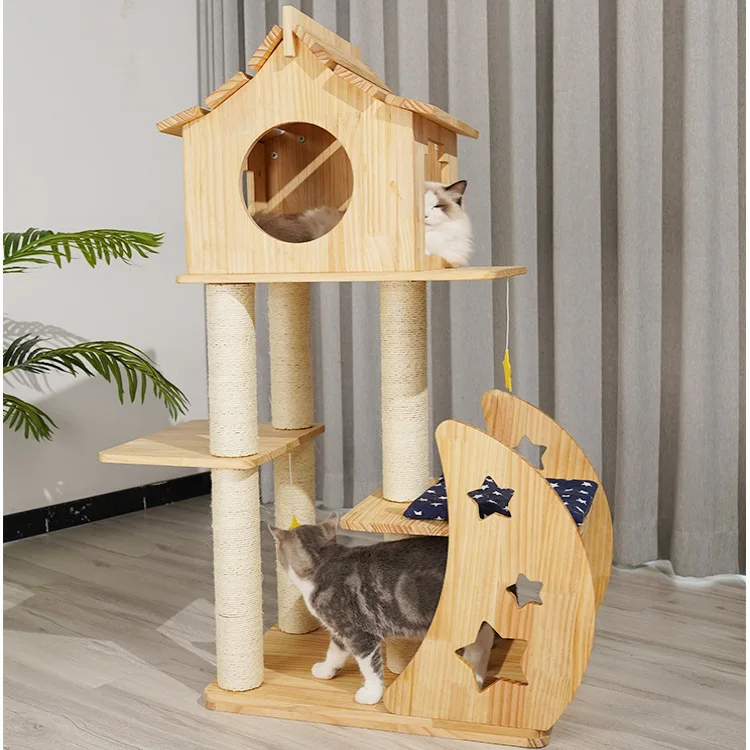 Wooden Cat Tree House Cat Climbing Frame With Cat Bed And Sisal Scratching Posts