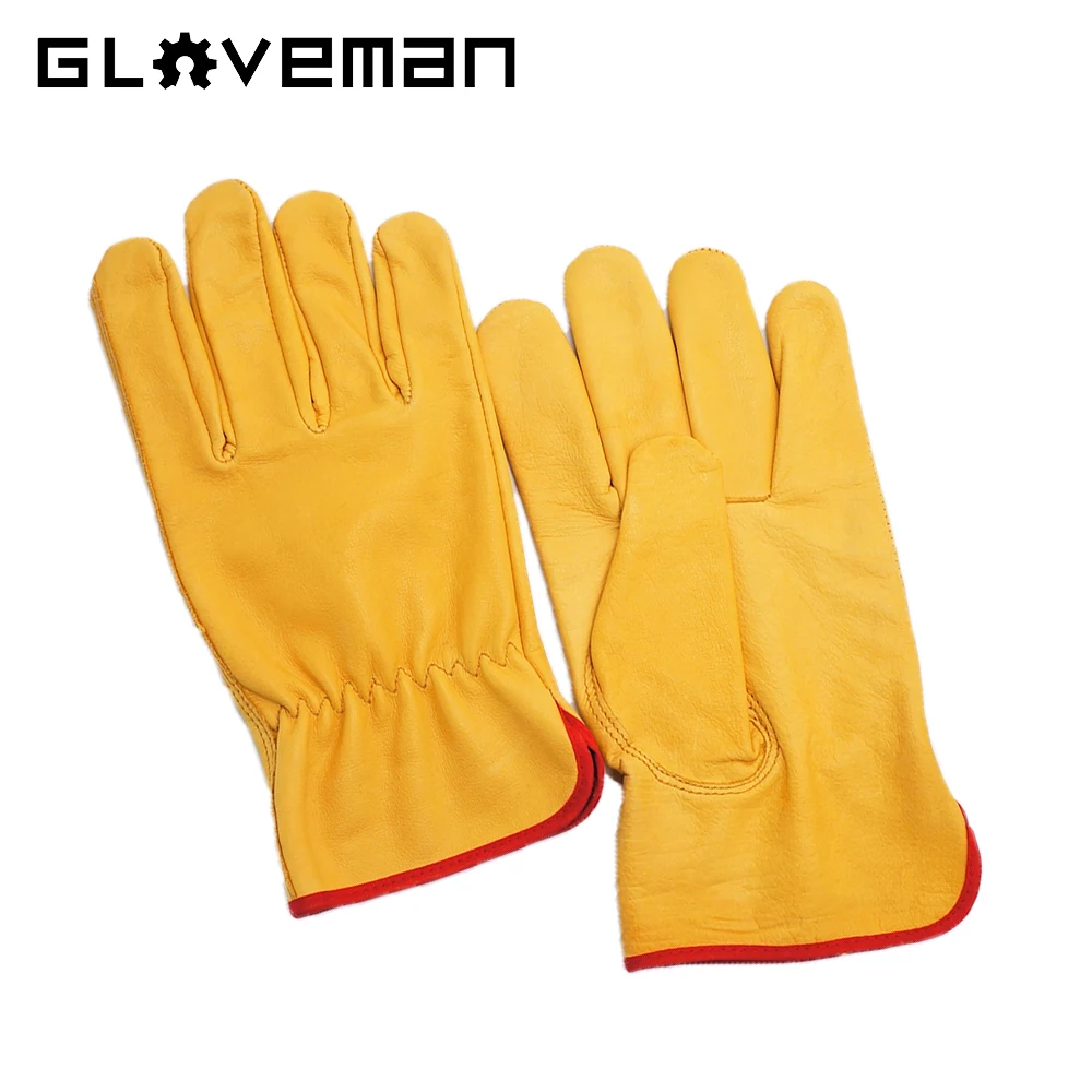 GLOVEMAN yellow men gardening construction working cowhide Cow Grain safety labor Leather Driver Glove